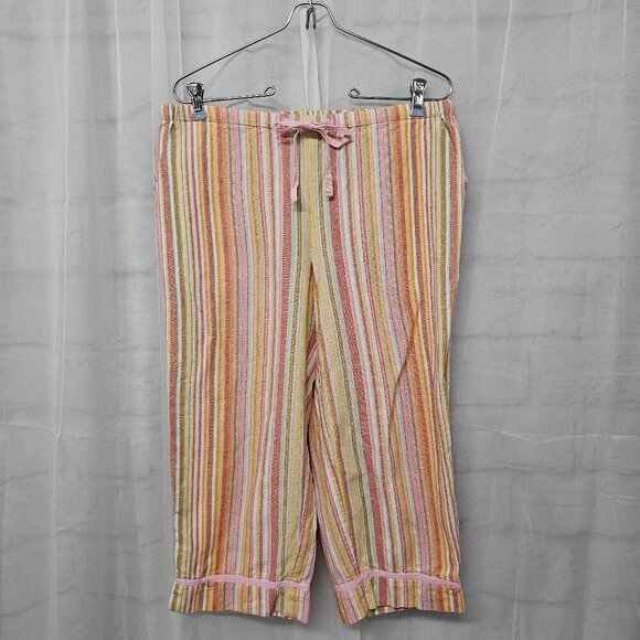 JH Collectibles Pink Orange Striped Linen Blend Beach Lounge Crop Pants PM - Picture 1 of 10